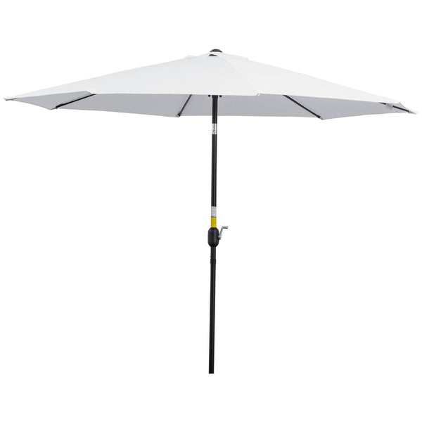 10' x 8' Round Market Umbrella, Patio Umbrella with Crank Handle and Tilt, Outdoor Parasol for Garden, Bench, Lawn, White