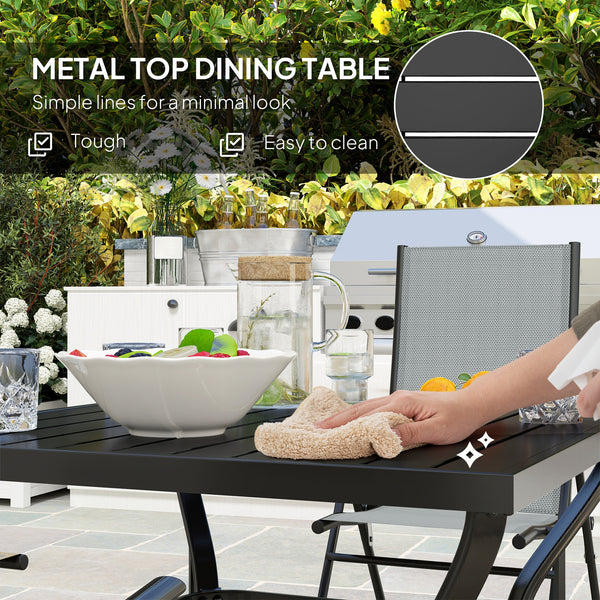 5 Pieces Garden Dining Set, 4 Seater Garden Furniture Set with Parasol Hole, Outdoor Dining Set with High Back Folding Chairs and Square Metal Top Table for Outdoor Patio, Grey
