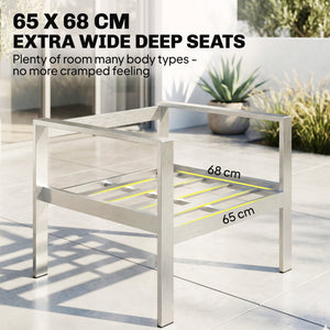 4 Seater Aluminium Garden Furniture Set, Olefin Cushions, Extra Wide Deep Garden Sofa Set with Loveseat, 2 Chairs, Faux Wood Table, Brushed Outdoor Furniture Conversation Sets, Dark Grey