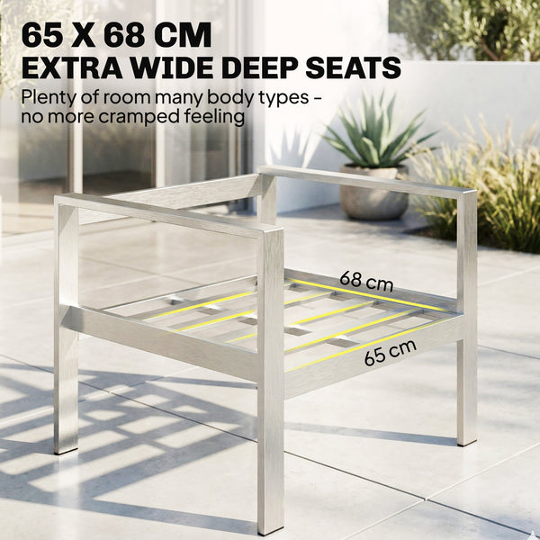 4 Seater Aluminium Garden Furniture Set, Olefin Cushions, Extra Wide Deep Garden Sofa Set with Loveseat, 2 Chairs, Faux Wood Table, Brushed Outdoor Furniture Conversation Sets, Dark Grey