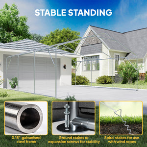 20' x 20' Heavy Duty Carport, Portable Garage Car Canopy Tent with Reinforced Galvanized Frame, 3 Roll-up Doors, 4 Mesh Windows for Cars, Trucks, Boats, Motorcycle, Bike, Dark Gray