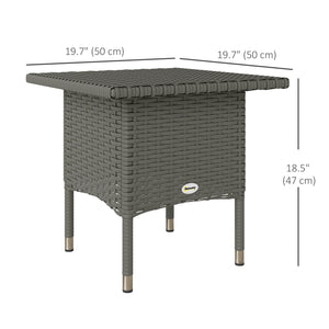 20" Patio Wicker Coffee Table, Outdoor Coffee Table with Plastic Board Underneath the Woven Tabletop for Patio, Garden, Balcony, Grey