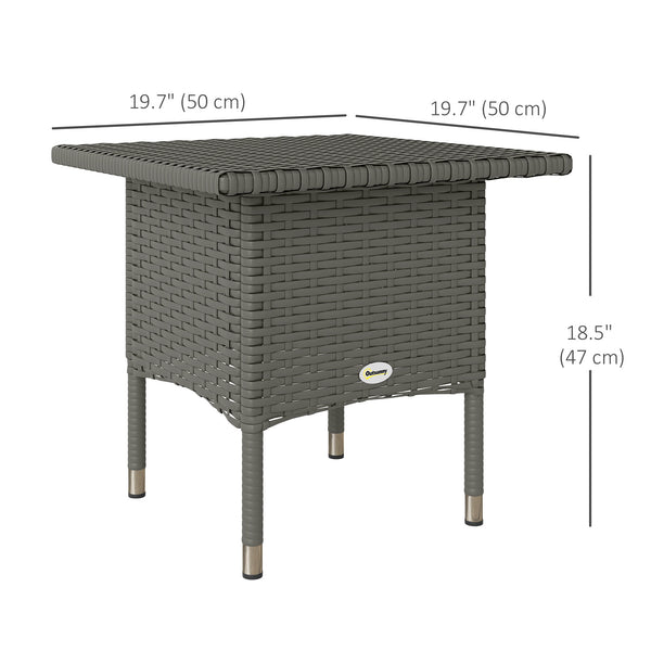 20" Patio Wicker Coffee Table, Outdoor Coffee Table with Plastic Board Underneath the Woven Tabletop for Patio, Garden, Balcony, Grey