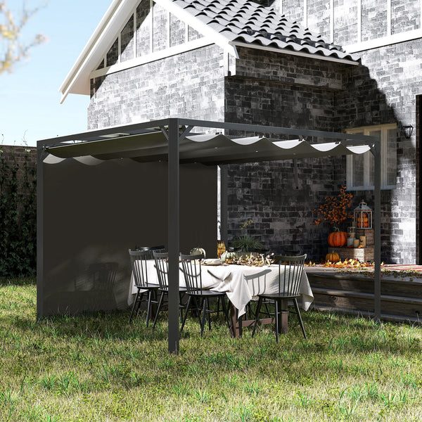 3 x 3(m) Garden Pergola with Retractable Roof Canopy and Roller Shade, Aluminium Pergola Kit Gazebo, UPF30+ Sun Shade Shelter for Deck, Porch, Dark Grey