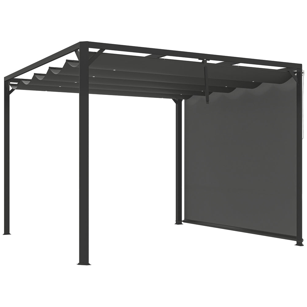 3 x 3(m) Garden Pergola with Retractable Roof Canopy and Roller Shade, Aluminium Pergola Kit Gazebo, UPF30+ Sun Shade Shelter for Deck, Porch, Dark Grey