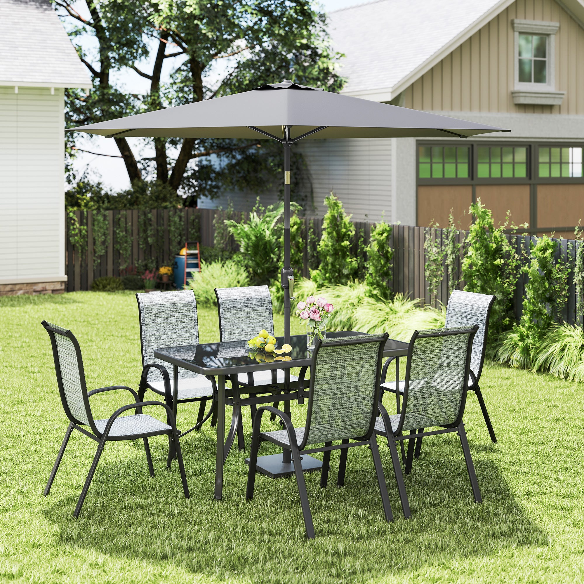9 piece patio set with umbrella Pieces Dining 1.9 Inch Hole and Seat Cushions 8 chairs 9 Piece Patio Dining Set