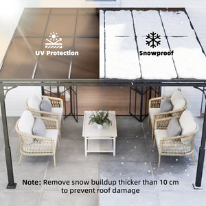 11' x 10' Outdoor Pergola, Wall Mounted Hardtop Lean-to Gazebo with Polycarbonate Roof and Metal-Aluminium Frame, Heavy Duty Metal Pergola for Patio Deck Backyard, Brown