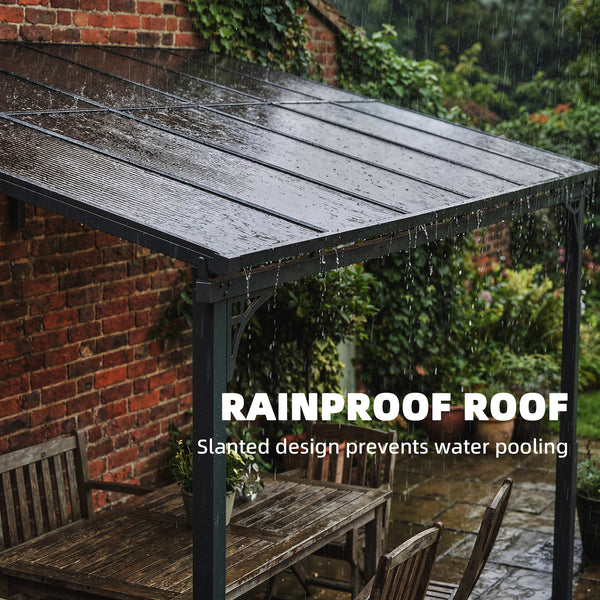 11' x 10' Outdoor Pergola, Wall Mounted Hardtop Lean-to Gazebo with Polycarbonate Roof and Metal-Aluminium Frame, Heavy Duty Metal Pergola for Patio Deck Backyard, Brown