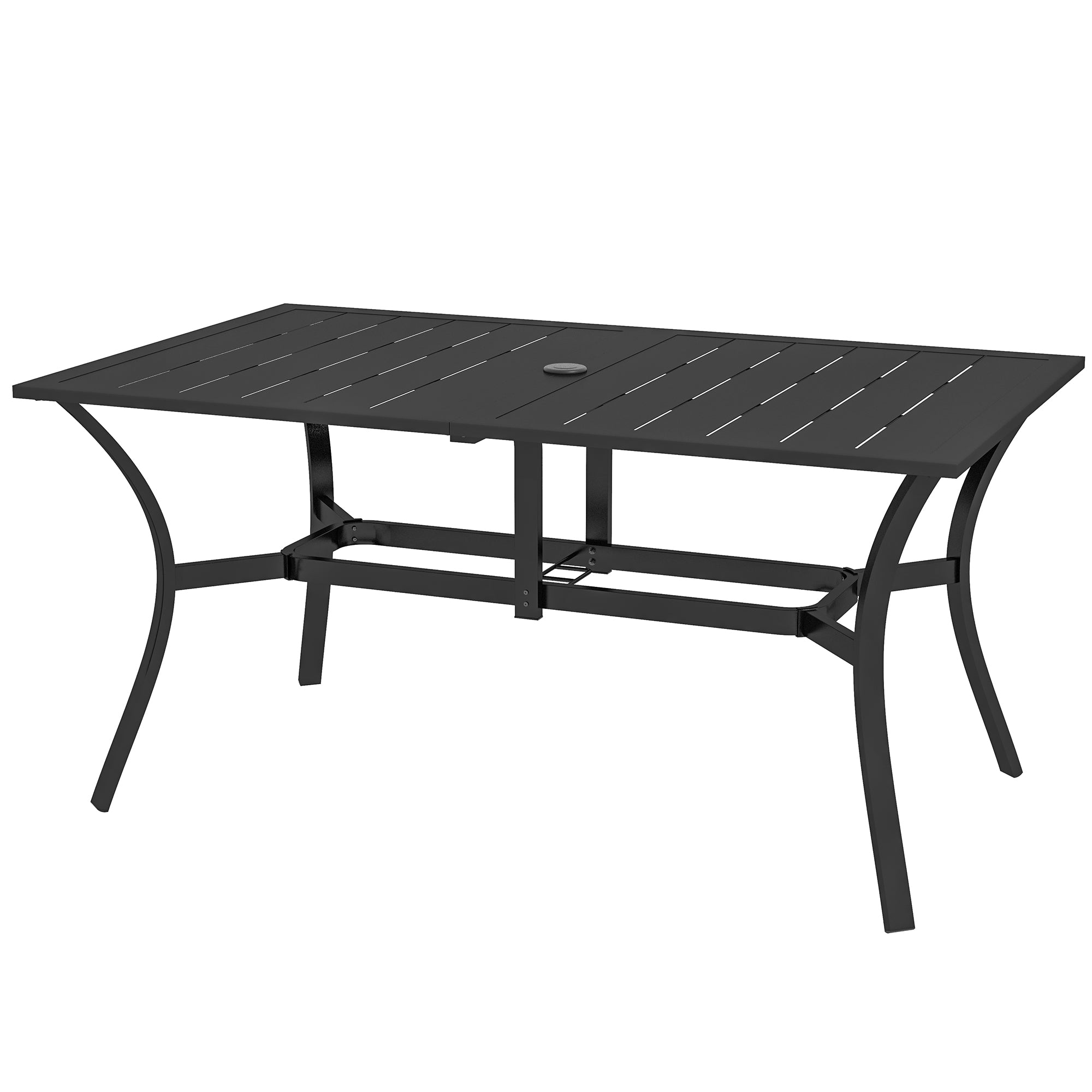 large patio table with umbrella hole Outsunny 59" x 35.5" Rectangular Outdoor Dining Table for 6 with Umbrella Hole, Black