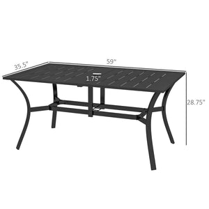 Outsunny Rectangle Outdoor Dining Table for 6 People, Steel Rectangular Patio Table with Umbrella Hole, Steel Frame for Garden, Balcony, Black