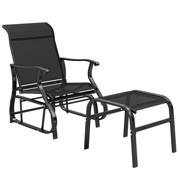 Outdoor Glider Chair with Ottoman, Patio Glider Set with 24.4" High Back, 22" Wide Seat, 2-Piece Outdoor Lounge Set with All-Weather Breathable Mesh for Porch, Garden, Backyard, Black