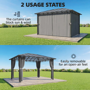 3 x 4 m Outdoor Hardtop Gazebo Canopy with Polycarbonate Roof, Waterproof Aluminium Permanent Pavilion Garden Gazebo Patio Shelter with Curtains, Dark Grey