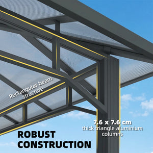 3 x 4 m Outdoor Hardtop Gazebo Canopy with Polycarbonate Roof, Waterproof Aluminium Permanent Pavilion Garden Gazebo Patio Shelter with Curtains, Dark Grey