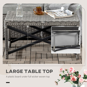 Patio Wicker End Table, Outdoor PE Rattan Side Table, with Plastic Board Under the Full Woven Table Top for Patio, Garden, Balcony, Mixed Gray