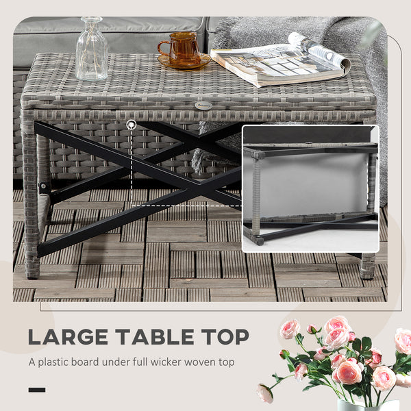 Patio Wicker End Table, Outdoor PE Rattan Side Table, with Plastic Board Under the Full Woven Table Top for Patio, Garden, Balcony, Mixed Gray