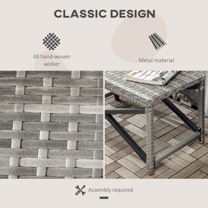 Patio Wicker End Table, Outdoor PE Rattan Side Table, with Plastic Board Under the Full Woven Table Top for Patio, Garden, Balcony, Mixed Gray