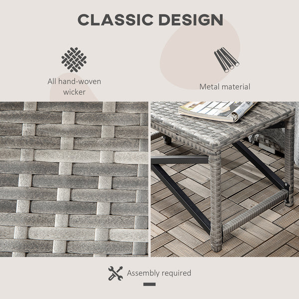 Patio Wicker End Table, Outdoor PE Rattan Side Table, with Plastic Board Under the Full Woven Table Top for Patio, Garden, Balcony, Mixed Gray