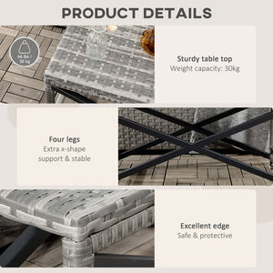 Patio Wicker End Table, Outdoor PE Rattan Side Table, with Plastic Board Under the Full Woven Table Top for Patio, Garden, Balcony, Mixed Gray