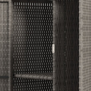 Wicker Outdoor Storage Cabinet with Shelves, 2-Door Rattan Pool Towel Storage Cabinet with Drawer & Removable Shelf, Pool Storage Organizer for Garden, Porch, Dark Grey