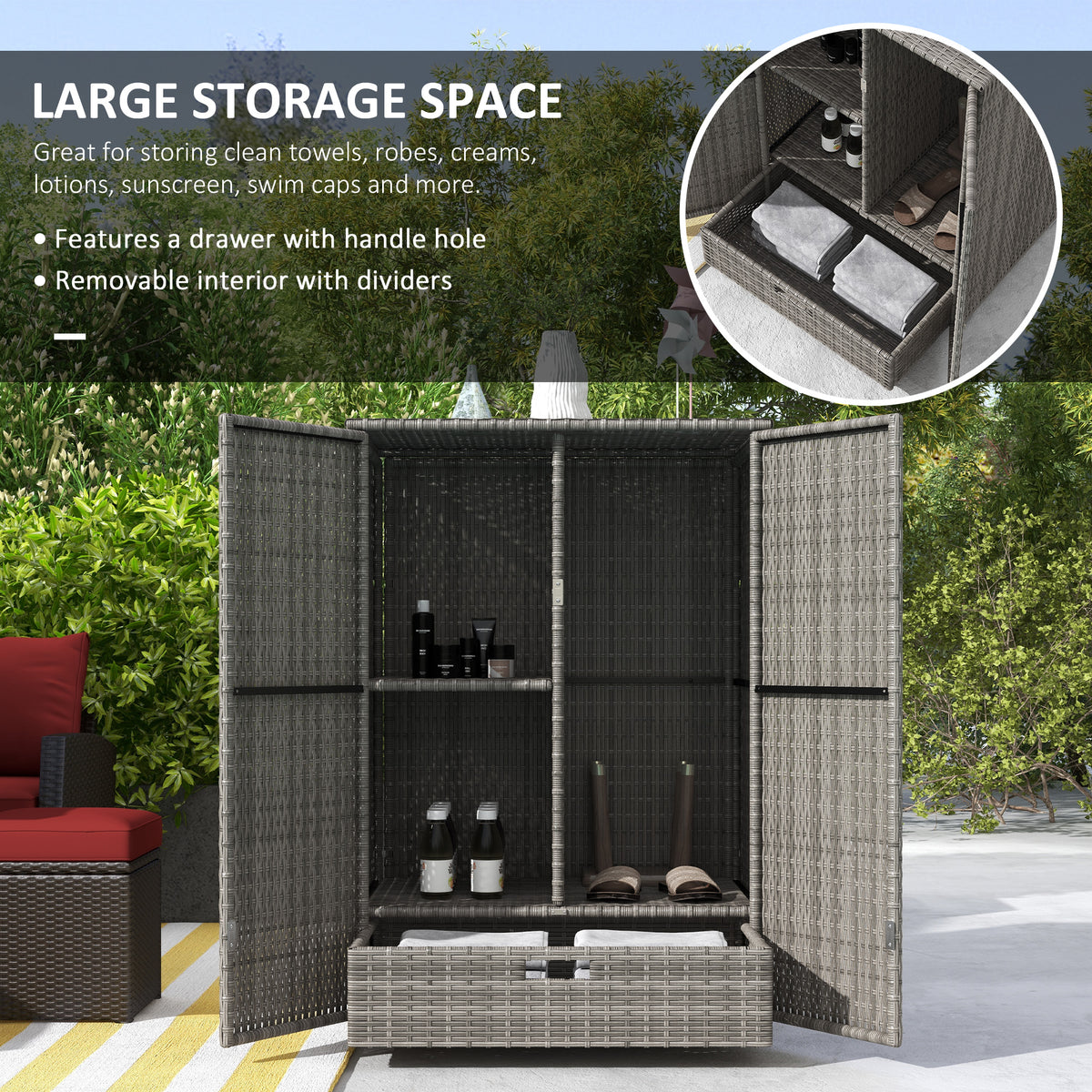 Outside Rattan Storage Outsunny Outdoor Wicker Storage Cabinet - Perfect for Poolside & Patio