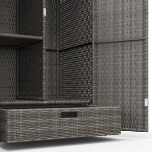 Wicker Outdoor Storage Cabinet with Shelves, 2-Door Rattan Pool Towel Storage Cabinet with Drawer & Removable Shelf, Pool Storage Organizer for Garden, Porch, Dark Grey