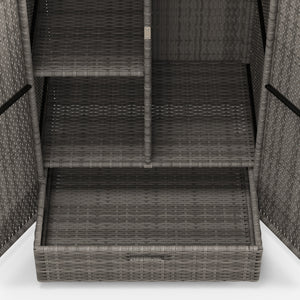 Wicker Outdoor Storage Cabinet with Shelves, 2-Door Rattan Pool Towel Storage Cabinet with Drawer & Removable Shelf, Pool Storage Organizer for Garden, Porch, Dark Grey