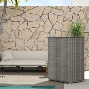 Wicker Outdoor Storage Cabinet with Shelves, 2-Door Rattan Pool Towel Storage Cabinet with Drawer & Removable Shelf, Pool Storage Organizer for Garden, Porch, Dark Grey