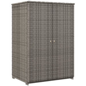 Wicker Outdoor Storage Cabinet with Shelves, 2-Door Rattan Pool Towel Storage Cabinet with Drawer & Removable Shelf, Pool Storage Organizer for Garden, Porch, Dark Grey