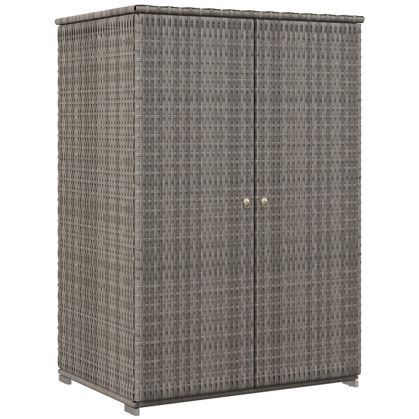 Wicker Outdoor Storage Cabinet with Shelves, 2-Door Rattan Pool Towel Storage Cabinet with Drawer & Removable Shelf, Pool Storage Organizer for Garden, Porch, Dark Grey