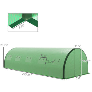 Outsunny 25' x 10' x 6.6' Walk-in Tunnel Greenhouse with Upgraded Structure, Outdoor Green House with 2 Hinged Doors, 10 Mesh Windows, Gardening Plant Warm House Tent, Green