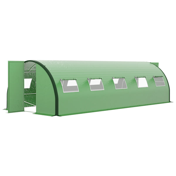 Outsunny 25' x 10' x 6.6' Walk-in Tunnel Greenhouse with Upgraded Structure, Outdoor Green House with 2 Hinged Doors, 10 Mesh Windows, Gardening Plant Warm House Tent, Green