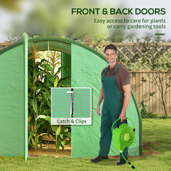 Outsunny 25' x 10' x 6.6' Walk-in Tunnel Greenhouse with Upgraded Structure, Outdoor Green House with 2 Hinged Doors, 10 Mesh Windows, Gardening Plant Warm House Tent, Green