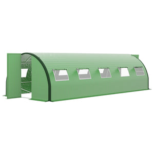 Outsunny 25' x 10' x 6.6' Walk-in Tunnel Greenhouse with Upgraded Structure, Outdoor Green House with 2 Hinged Doors, 10 Mesh Windows, Gardening Plant Warm House Tent, Green