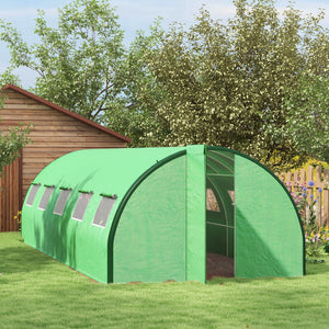 Outsunny 25' x 10' x 6.6' Walk-in Tunnel Greenhouse with Upgraded Structure, Outdoor Green House with 2 Hinged Doors, 10 Mesh Windows, Gardening Plant Warm House Tent, Green