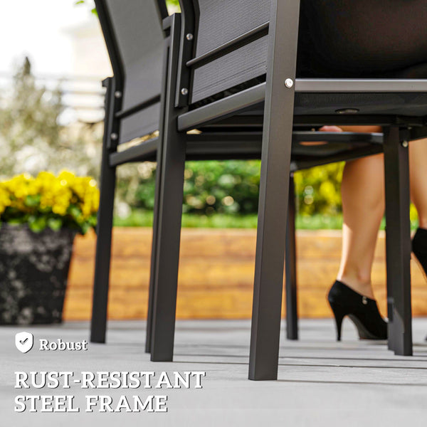 Patio Chairs Set of 2, Stackable Outdoor Patio Dining Chairs with Breathable Mesh Seat and Backrest, Armrests, Steel Frame for Balcony, Backyard, Porch, Dark Grey