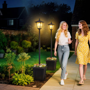 63" Solar Lamp Post Lights 2 Pack, Waterproof LED Solar Light Posts with Planter, Outdoor Lamps for Patio, Backyard, Pathway, Garden, Lawn, Black