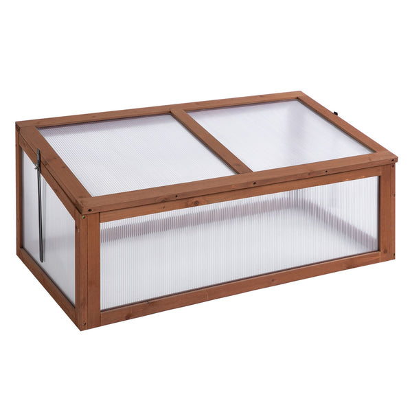 Outsunny Wooden Cold Frame Greenhouse, Mini Greenhouse with Polycarbonate Board and Solid Wood Frame, Green House Cold Frame, Indoor Outdoor Terrarium Planter Box, 39" x 26" x 16", Natural