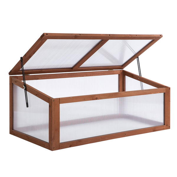 Outsunny Wooden Cold Frame Greenhouse, Mini Greenhouse with Polycarbonate Board and Solid Wood Frame, Green House Cold Frame, Indoor Outdoor Terrarium Planter Box, 39" x 26" x 16", Natural