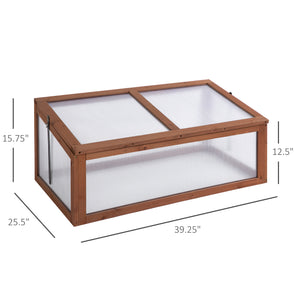 Outsunny Wooden Cold Frame Greenhouse, Mini Greenhouse with Polycarbonate Board and Solid Wood Frame, Green House Cold Frame, Indoor Outdoor Terrarium Planter Box, 39" x 26" x 16", Natural