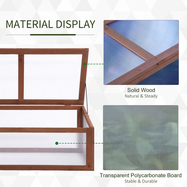 Outsunny Wooden Cold Frame Greenhouse, Mini Greenhouse with Polycarbonate Board and Solid Wood Frame, Green House Cold Frame, Indoor Outdoor Terrarium Planter Box, 39" x 26" x 16", Natural