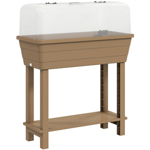 41L Self Watering Raised Garden Bed with Ventilation Transparent Lid Greenhouse, Storage Shelf, Planter Box with Water Level Indicator, 29.5" x 14.2" x 36.2", Brown