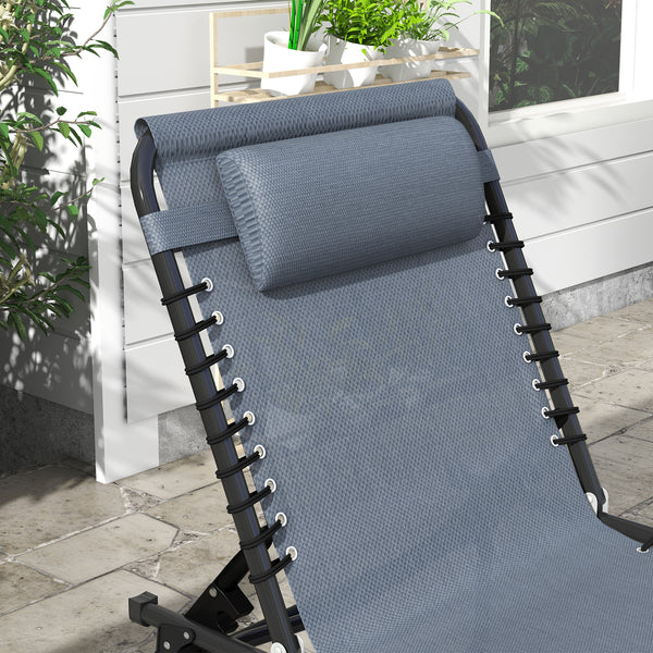 Outsunny Folding Chaise Lounge Pool Chair, Patio Sun Tanning Chair, Outdoor Lounge Chair with 4-Position Reclining Back, Breathable Mesh Seat for Beach, Yard, Patio, Gray