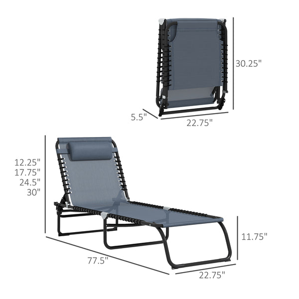 Outsunny Folding Chaise Lounge Pool Chair, Patio Sun Tanning Chair, Outdoor Lounge Chair with 4-Position Reclining Back, Breathable Mesh Seat for Beach, Yard, Patio, Gray