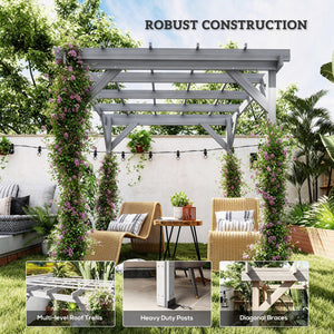 2 x 2m Wooden Pergola Kit, Decorative Garden Gazebo Shelter with Stable Structure for Climbing Vines, Flowers, Grey