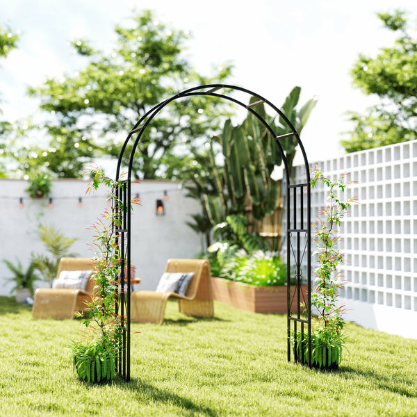 7.3ft Steel Garden Arch Trellis, Garden Arbor Trellis for Climbing Plants Roses Wisteria Vines, Flower Arch Wedding Arch Stand for Outdoor, Garden, Lawn, Backyard, Black