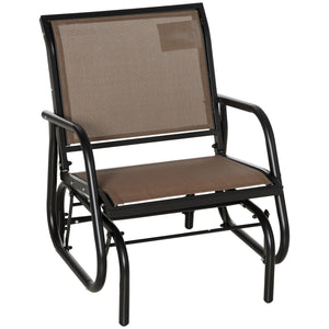 Outsunny Porch Glider, Metal Frame Swing Glider Chair with Breathable Mesh Fabric, Curved Armrests and Steel Frame for Garden, Poolside, Backyard, Balcony, Brown