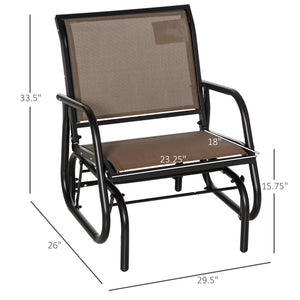 Outsunny Porch Glider, Metal Frame Swing Glider Chair with Breathable Mesh Fabric, Curved Armrests and Steel Frame for Garden, Poolside, Backyard, Balcony, Brown