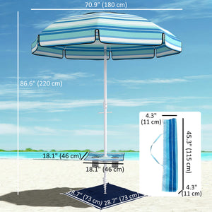 6 ft Portable Beach Umbrella with Foldable Table, Cup Holders, Tilting Outdoor Sun Shade with Sand Anchor, Sandbag, Adjustable Height, Carry Bag, UV Protection, Dark Blue