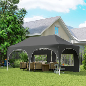 3 x 6m Pop Up Gazebo with Sides, 6 Sandbags, Peak Top Height Adjustable Outdoor Garden Party Tent Marquee Wedding Awning Canopy Instant Event Shelter with Carry Bag, Windows, Dark Grey
