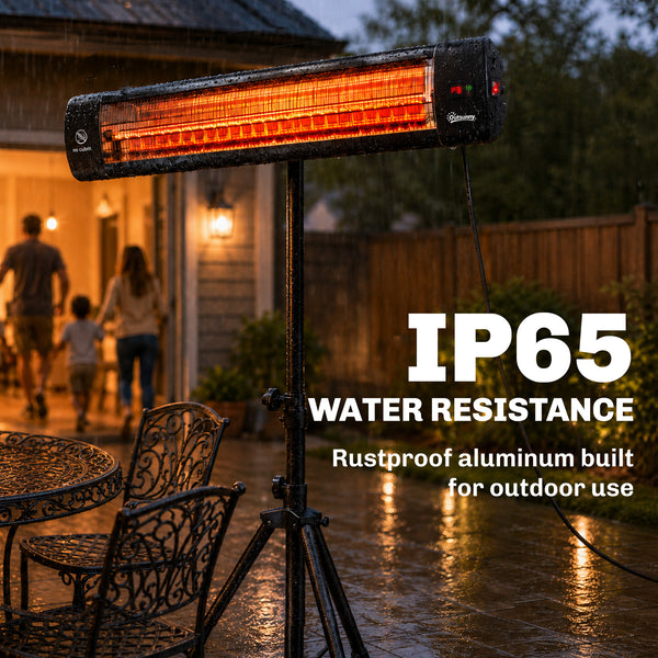 2500 W Electric Infrared Patio Heater, IP65 Free Standing Outdoor Garden Heater with Height Adjustable Tripod, 3 Heat Settings, 24H Timer, Touch/Remote Control, Tip-Over Protection, Black